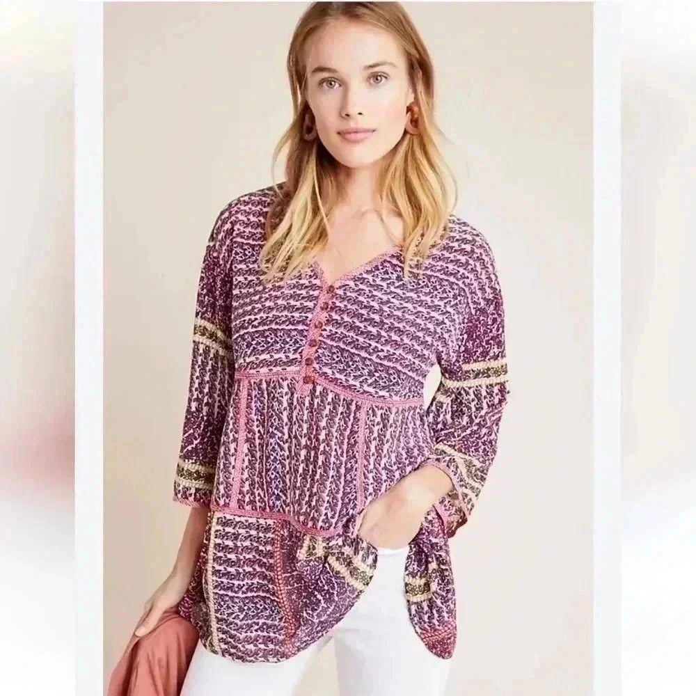 NWOT Anthropologie Maeve Lilyana Tiered Silk Blouse XS - Picture 7 of 7